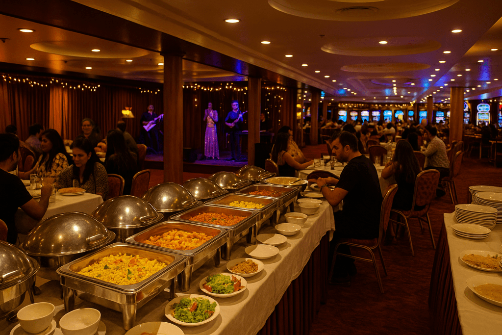 Buffet and live entertainment at beginner-friendly Casino Pride Goa.








