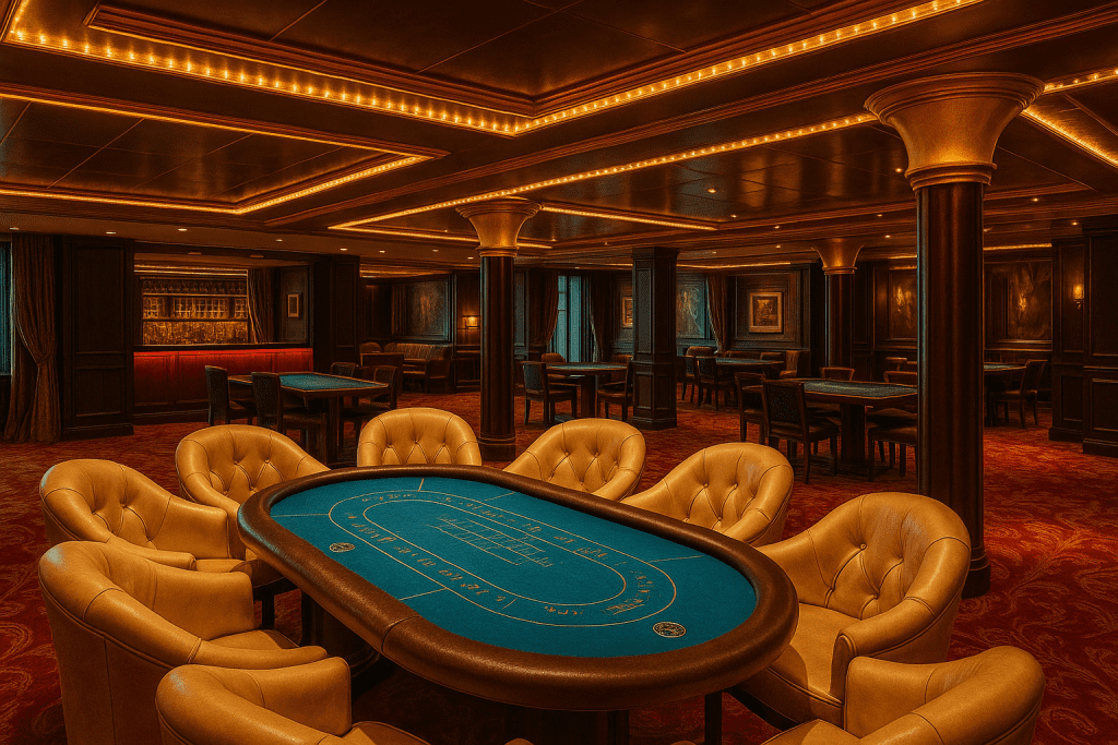 Elegant casino interior in Goa with poker tables and ambient lighting