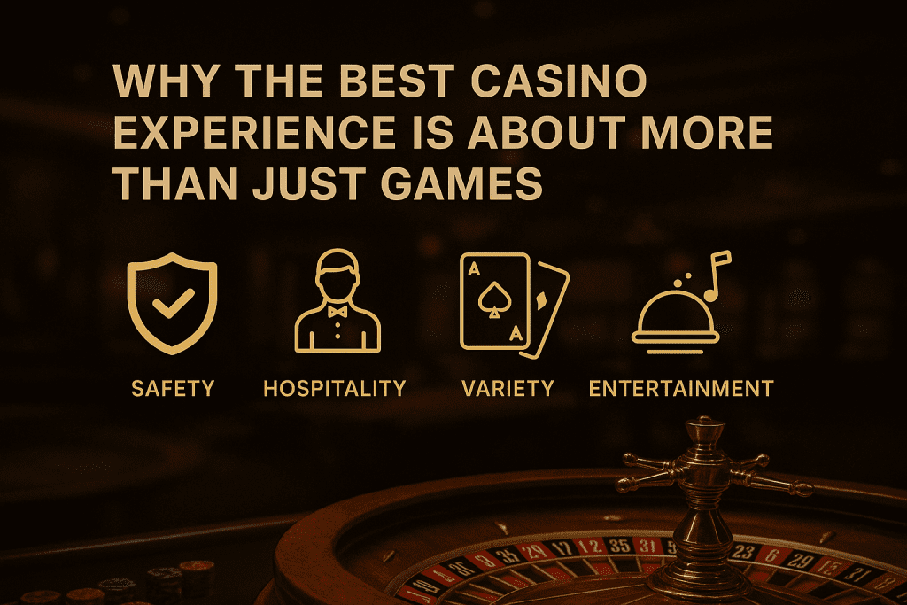 Casino experience icons showing safety, hospitality, variety, and entertainment beyond gaming