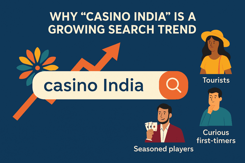 Infographic showing rising search trend for "casino India" with tourists, players, and first-timers