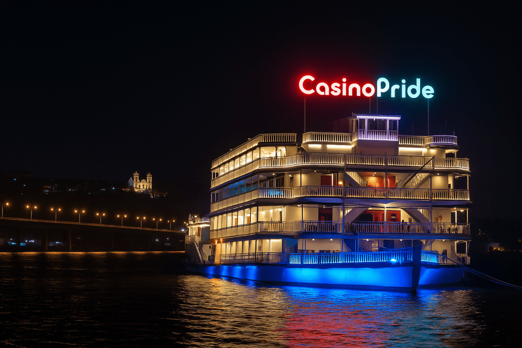 Casino Cruise in Goa Casino Pride illuminated on Mandovi River at night