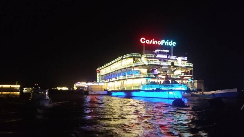 Casino Cruise in Goa Casino Pride lit up on Mandovi River at night