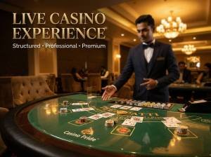 Live casino gaming table inside Casino Pride Goa with poker chips and professional dealer under luxury golden lighting